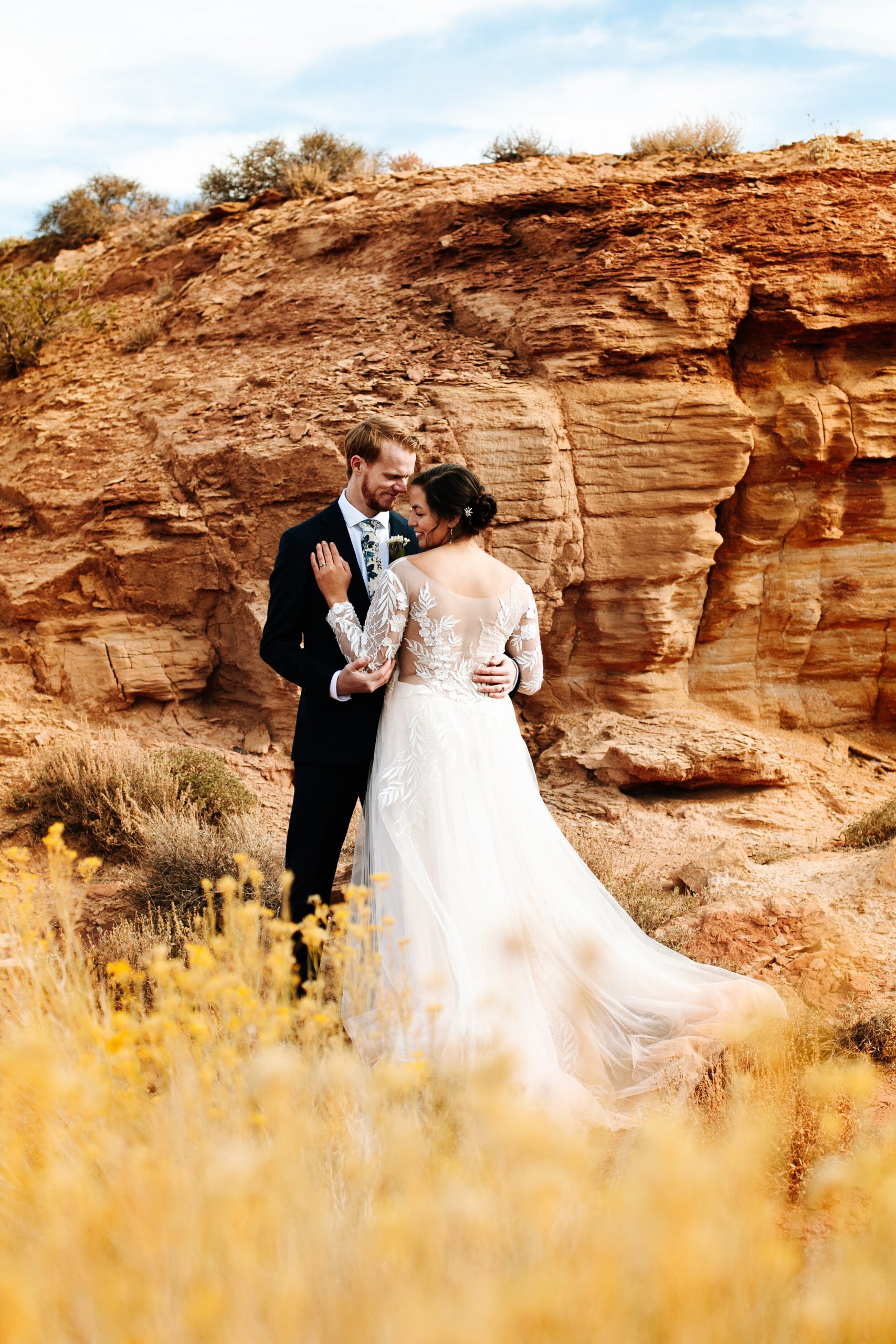 Couple at their desert wedding in Moab, Utah.