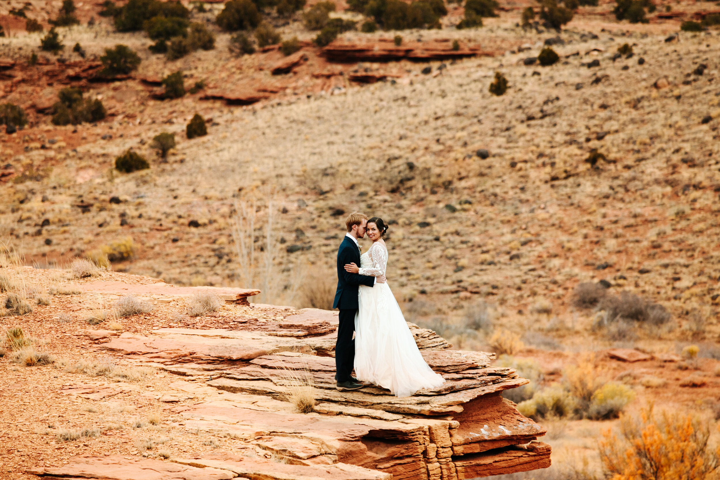 Couple at their fall wedding in Moab, Utah.